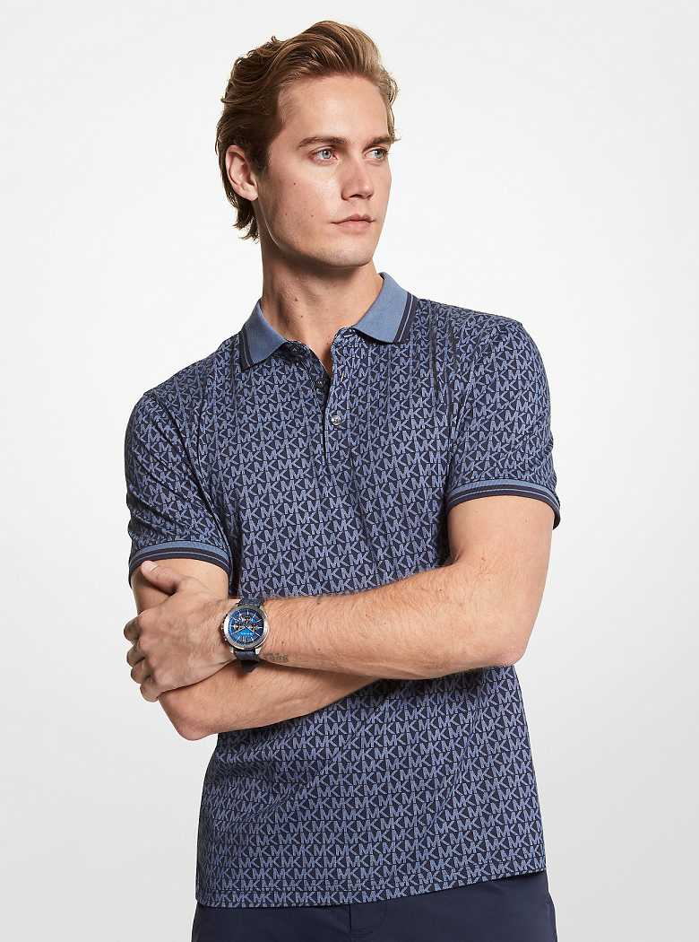 Michaelkors Greenwich Logo Print Cotton Jersey Azuis | SN-MK27946