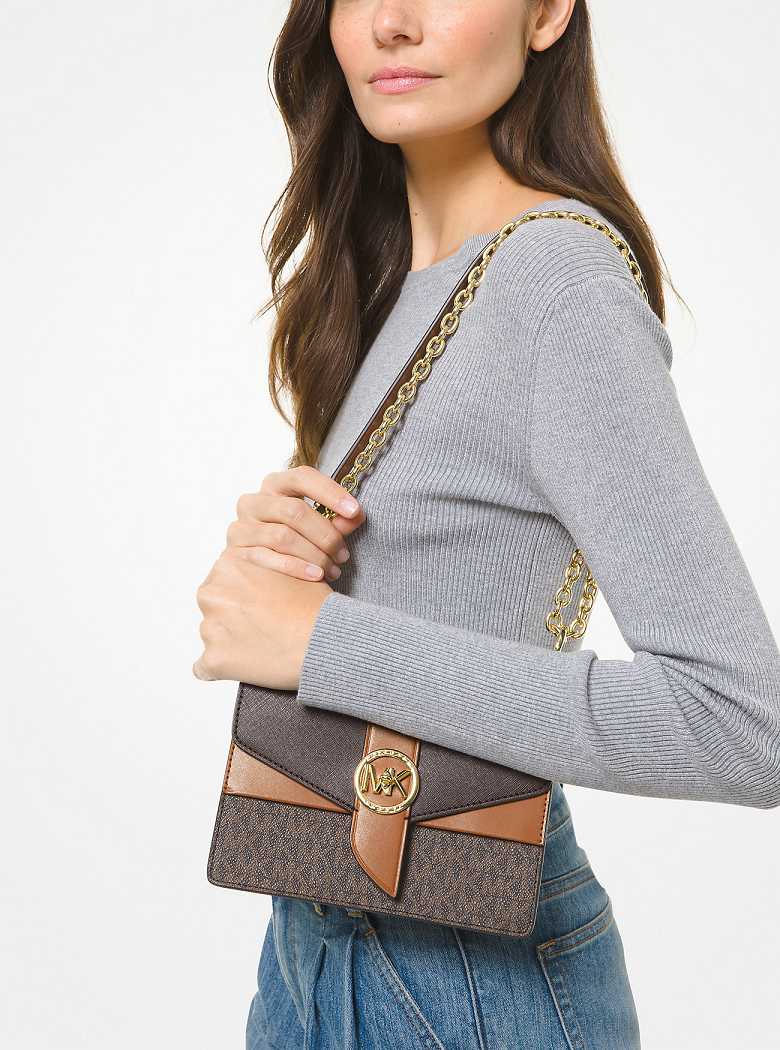Michaelkors Greenwich Small Color-Block Logo and Saffiano Leather Marrom | SN-MK27027