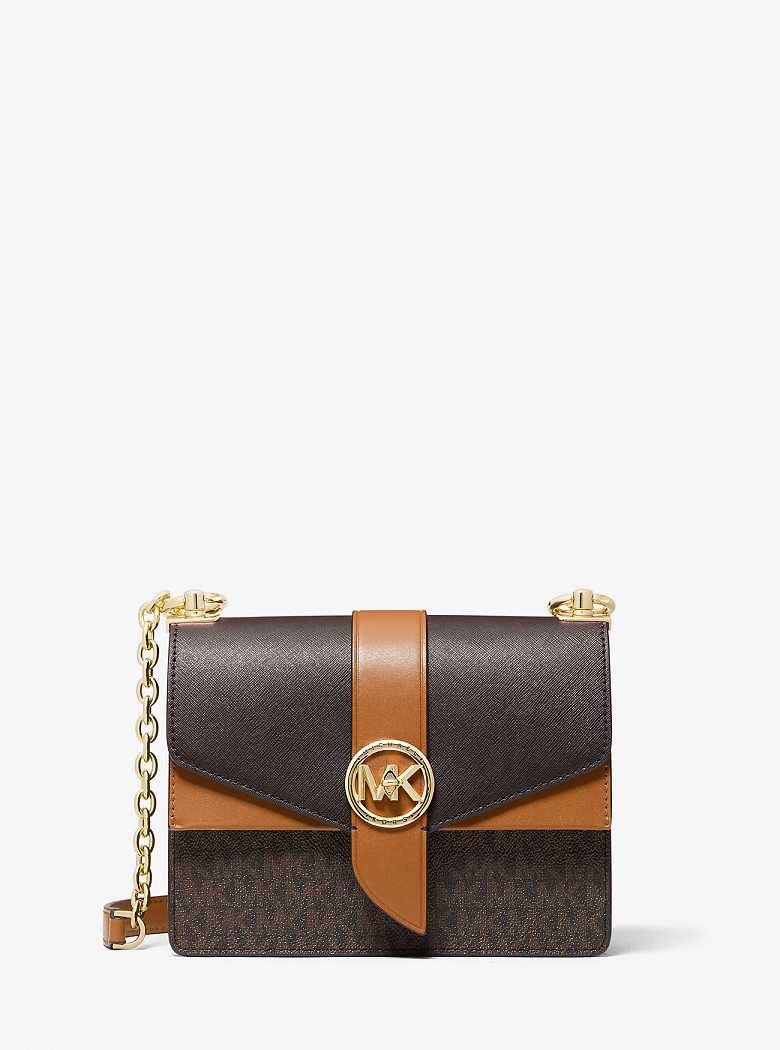 Michaelkors Greenwich Small Color-Block Logo and Saffiano Leather Marrom | SN-MK27027