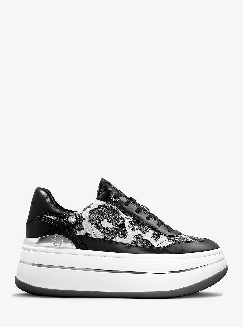 Michaelkors Hayes Leopard Logo and Leather Platform Pretas | SN-MK27391