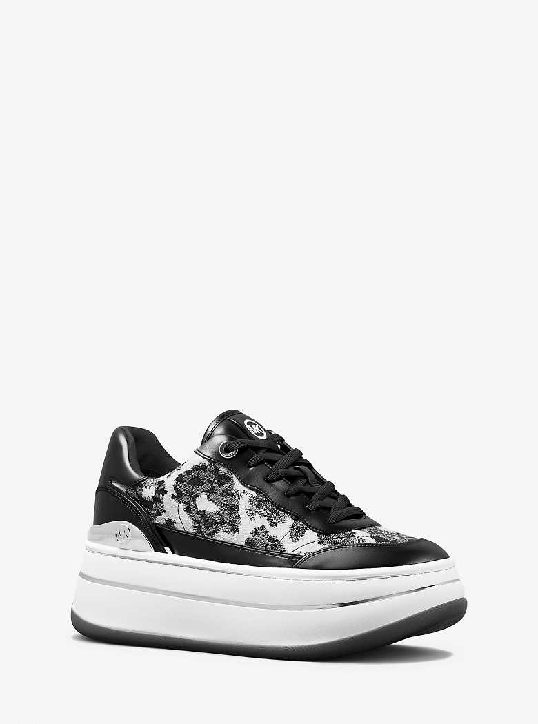 Michaelkors Hayes Leopard Logo and Leather Platform Pretas | SN-MK27391