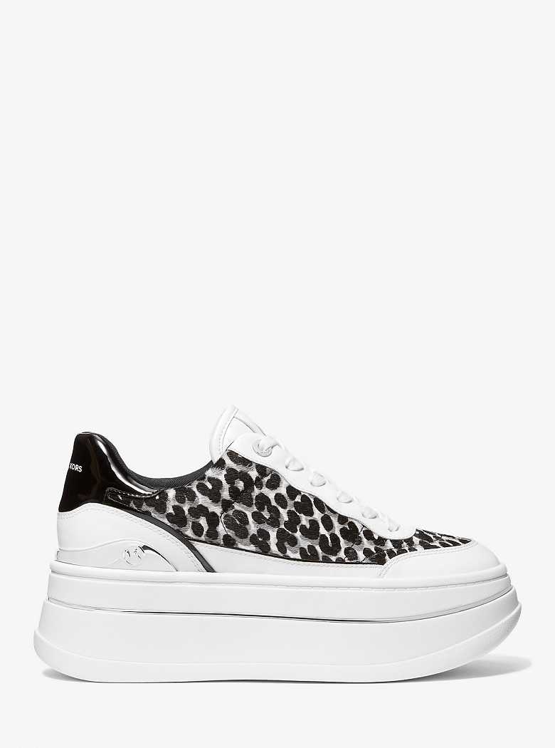 Michaelkors Hayes Leopard Print Calf Hair Platform Pretas | SN-MK27392