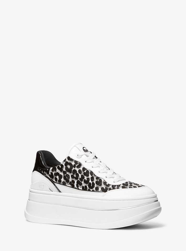 Michaelkors Hayes Leopard Print Calf Hair Platform Pretas | SN-MK27392