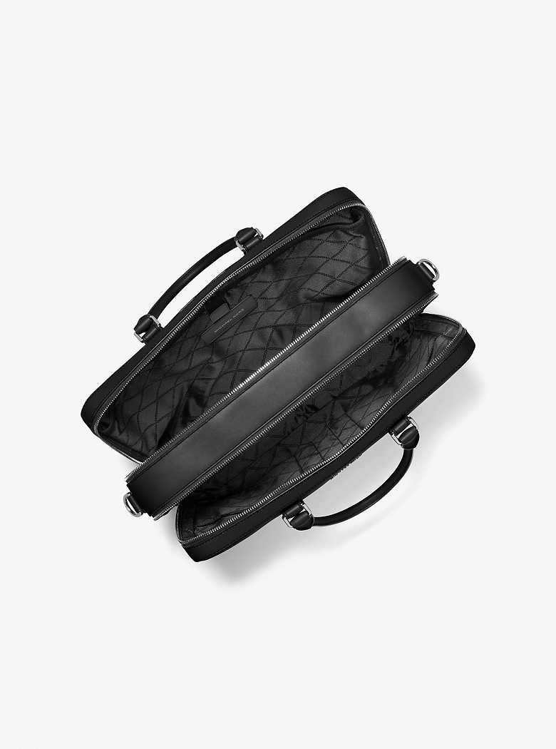 Michaelkors Hudson Logo and Leather Double-Gusset Pretas | SN-MK28125