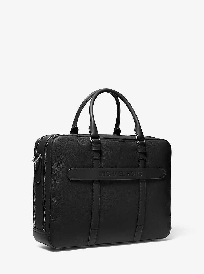 Michaelkors Hudson Logo and Leather Double-Gusset Pretas | SN-MK28125