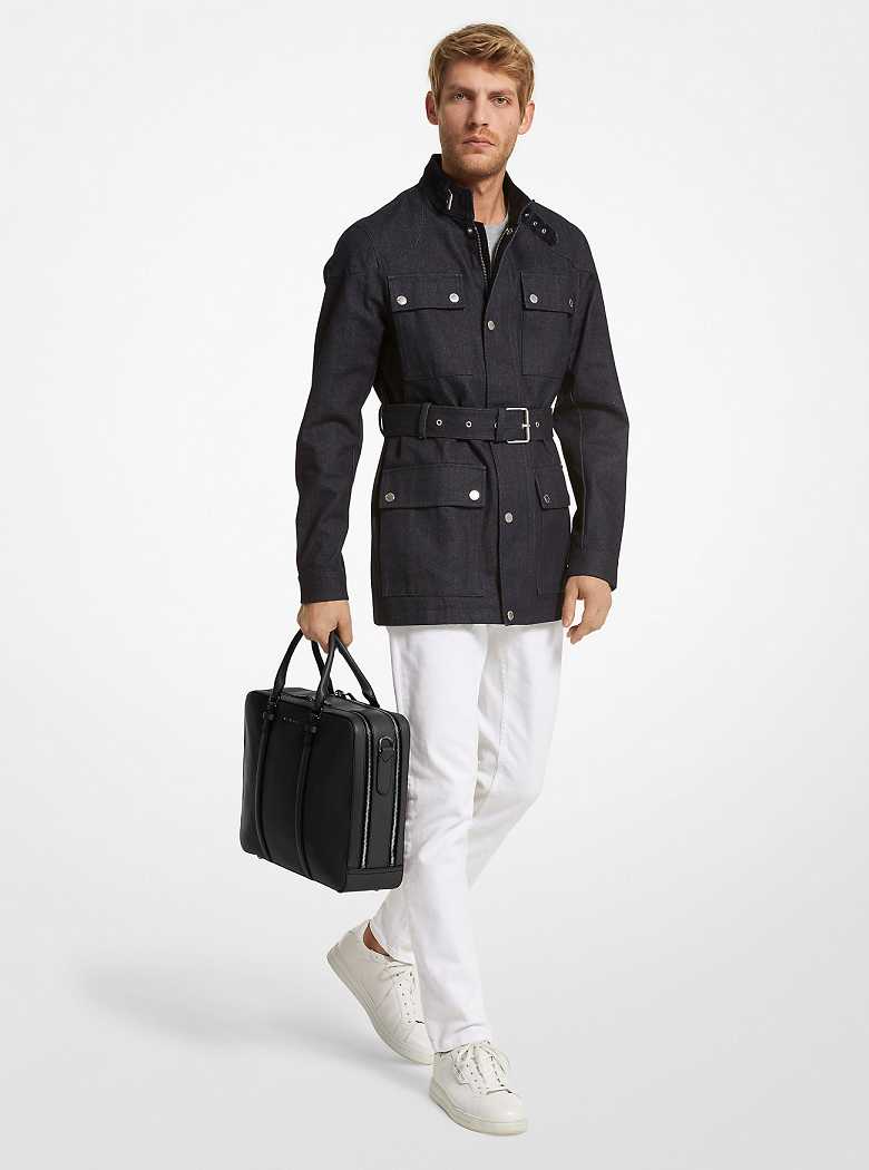 Michaelkors Hudson Logo and Leather Double-Gusset Pretas | SN-MK28125
