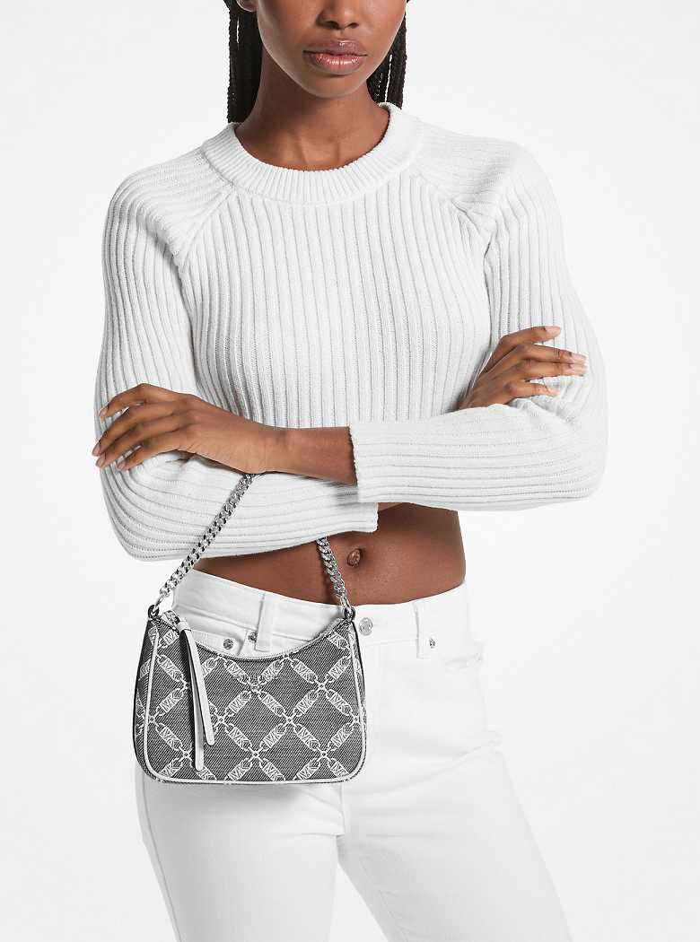 Michaelkors Jet Set Charm Small Empire Logo Jacquard Pretas Branco | SN-MK26985