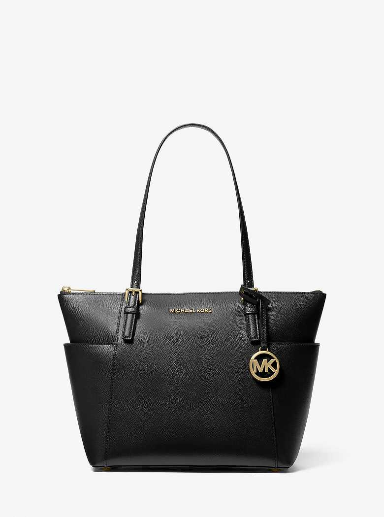 Michaelkors Jet Set Large Crossgrain Leather Top-Zip Pretas | SN-MK26888