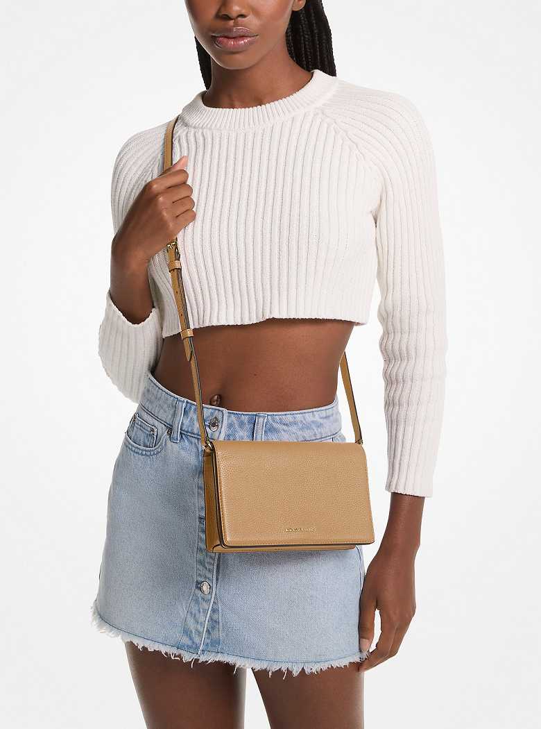 Michaelkors Jet Set Medium Pebbled Leather Front-Flap Marrom | SN-MK27178