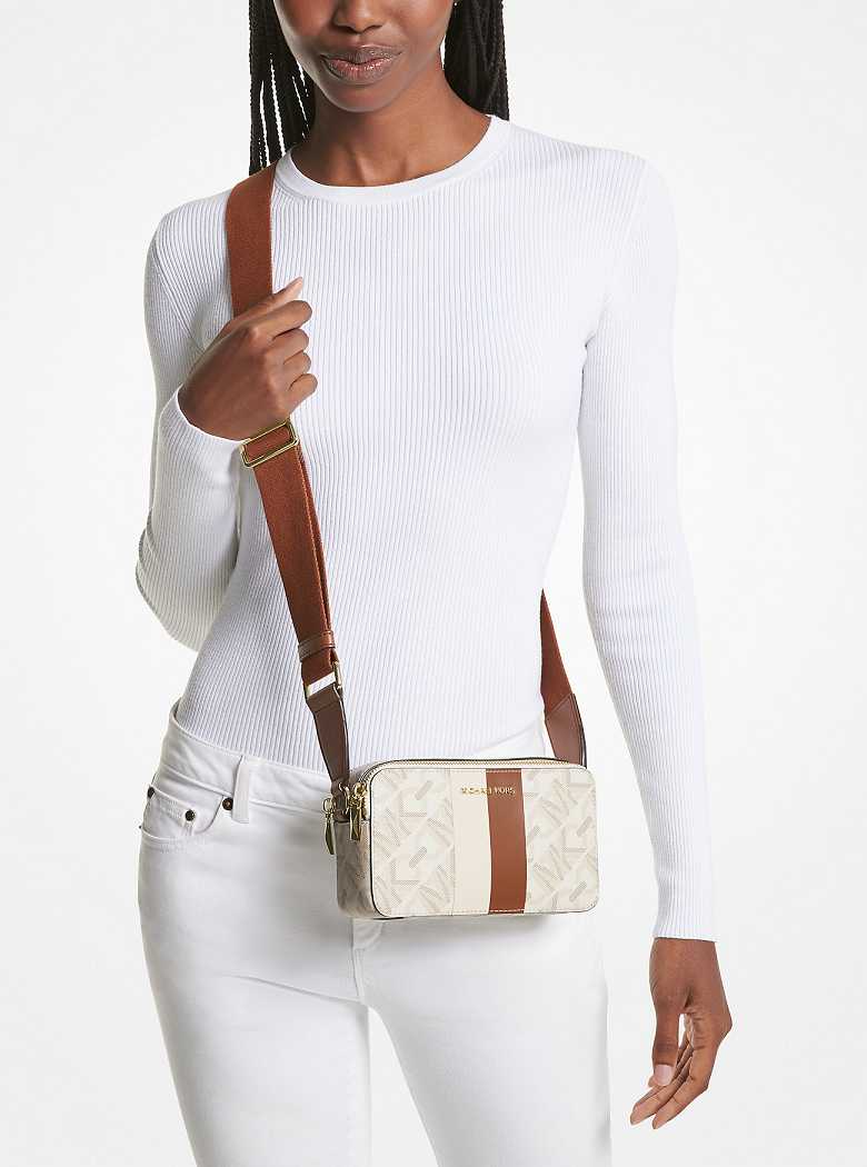 Michaelkors Jet Set Small Empire Signature Logo Stripe Double-Zip Luz Amarelas | SN-MK27119