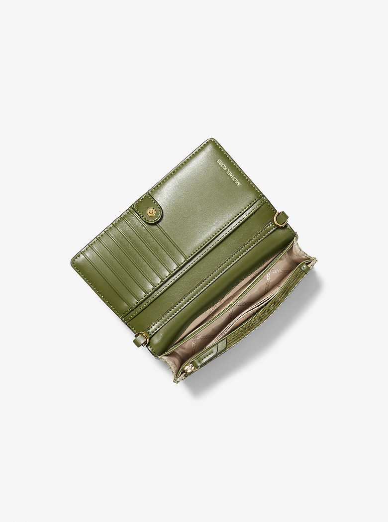 Michaelkors Jet Set Small Logo Print Woven Verde Oliva | SN-MK27207