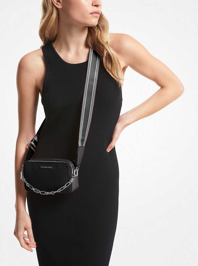 Michaelkors Jet Set Small Pebbled Leather Double-Zip Pretas | SN-MK27208