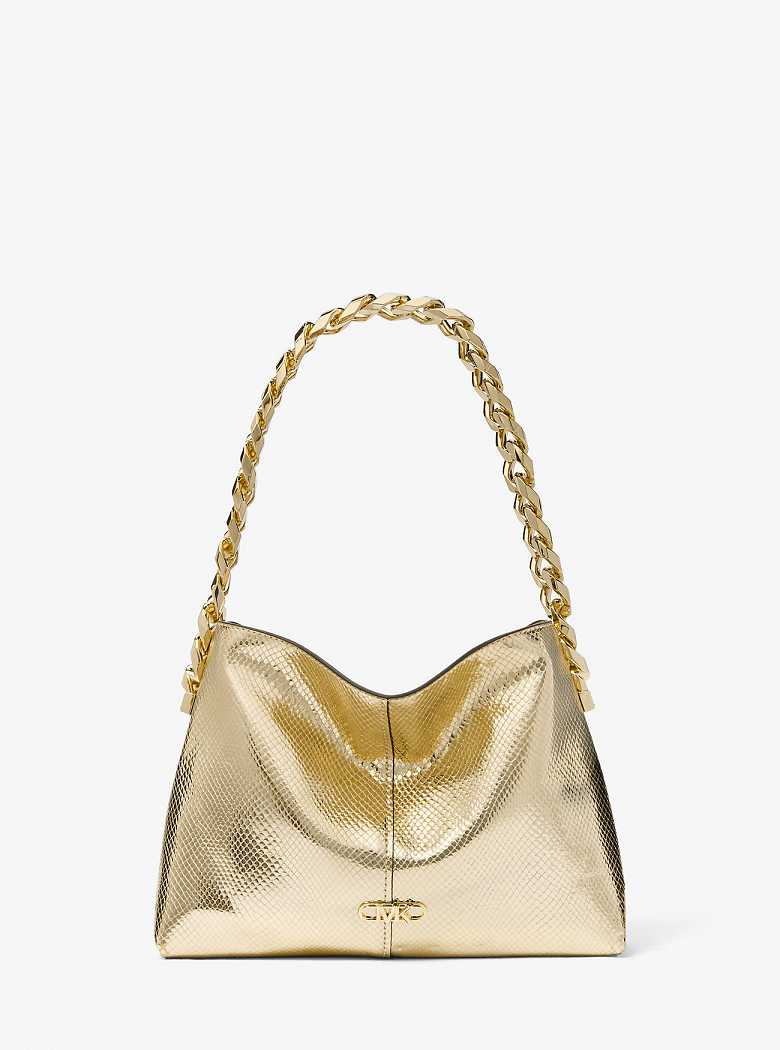 Michaelkors Jordyn Small Metallic Snake Embossed Leather Douradas | SN-MK27051
