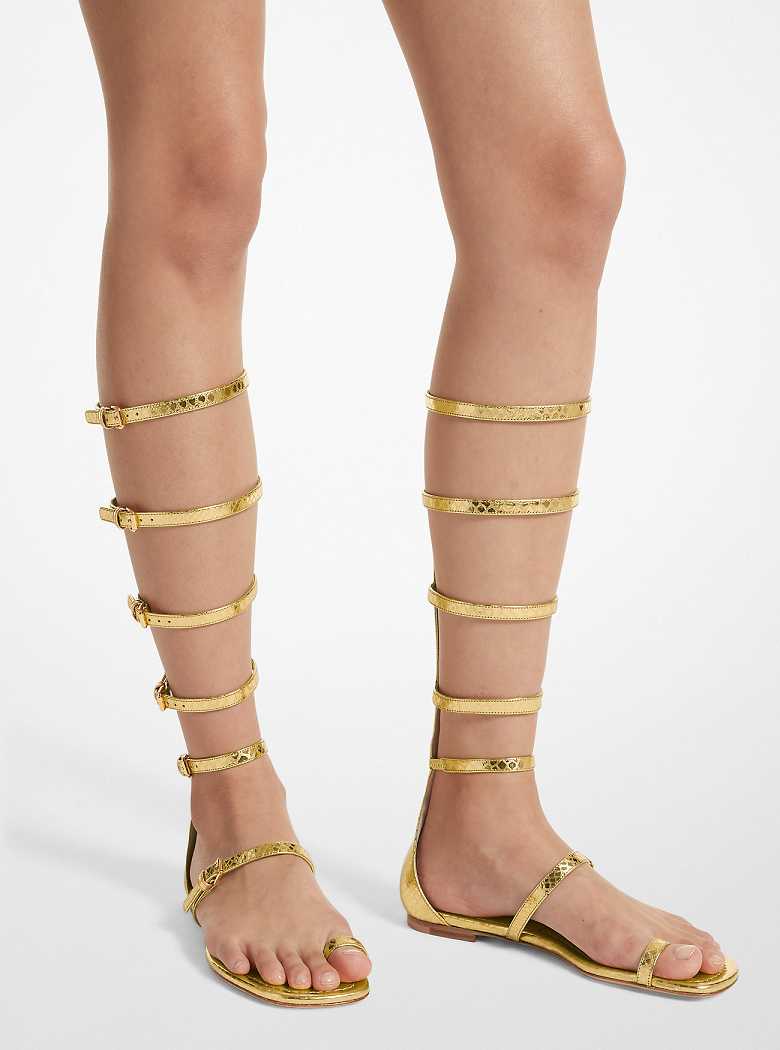 Michaelkors Juliette Metallic Python Embossed Leather Douradas | SN-MK27690