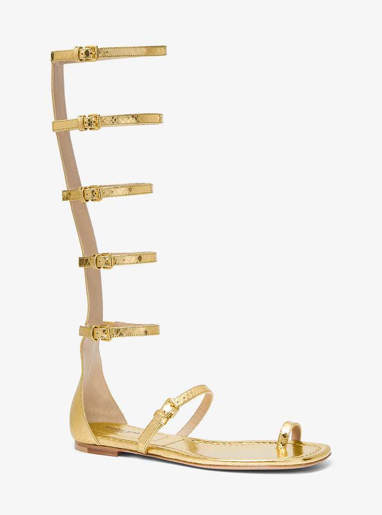 Michaelkors Juliette Metallic Python Embossed Leather Douradas | SN-MK27690