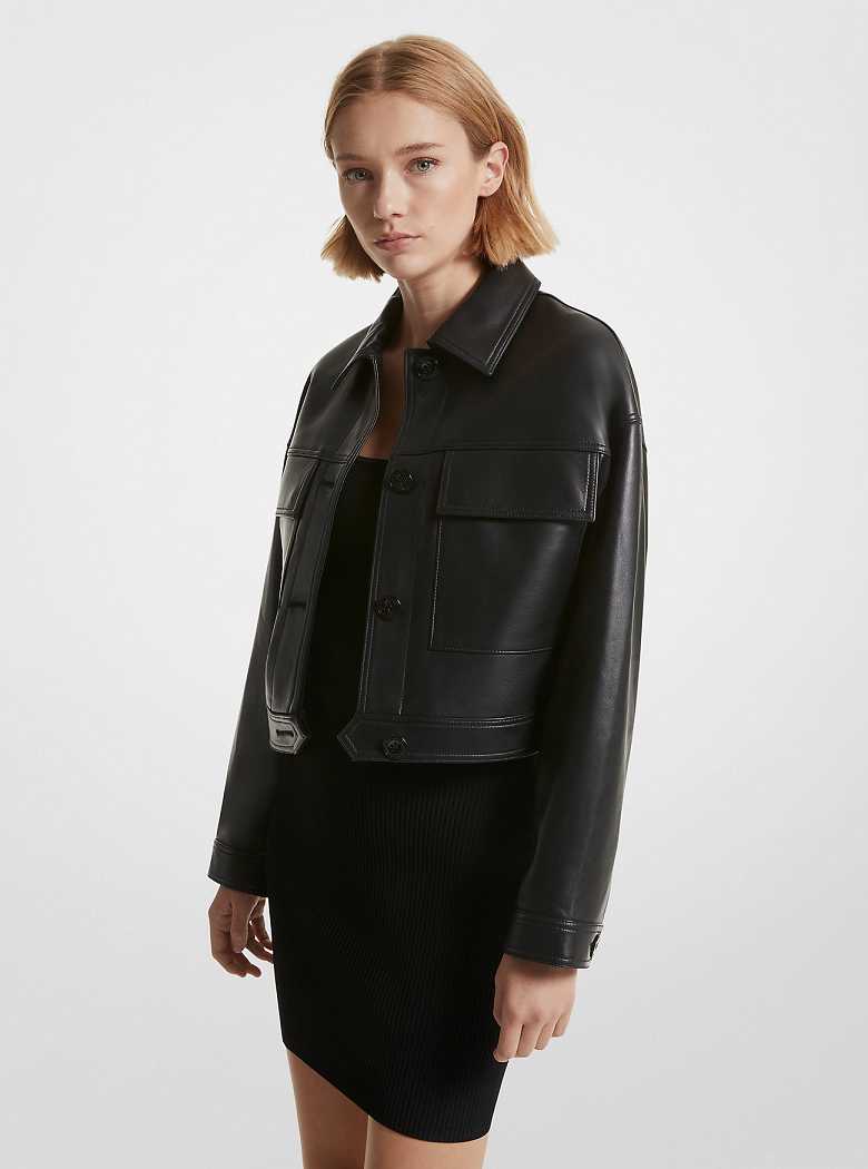 Michaelkors Leather Cropped Pretas | SN-MK26573