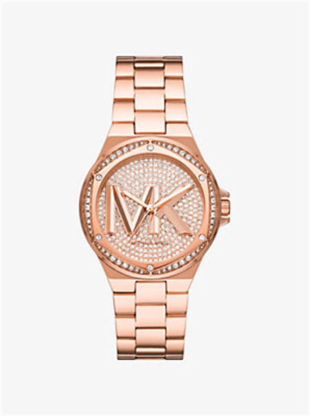 Michaelkors Lennox Pavé Logo Rose Gold-Tone Watch Rosa Douradas | SN-MK28414