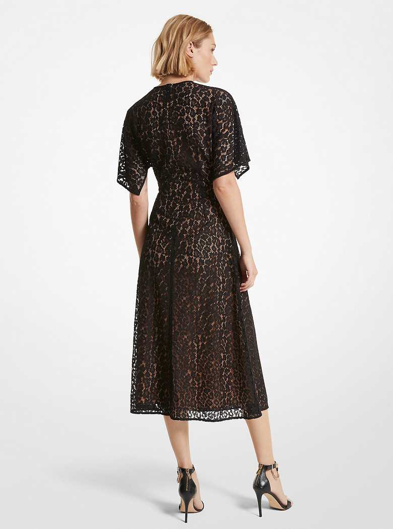 Michaelkors Leopard Corded Lace Midi Pretas | SN-MK26764