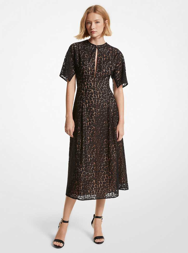 Michaelkors Leopard Corded Lace Midi Pretas | SN-MK26764