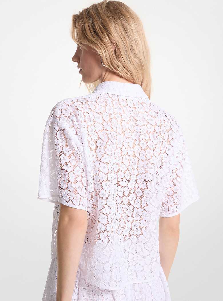 Michaelkors Leopard Corded Lace Shirt Branco | SN-MK26499