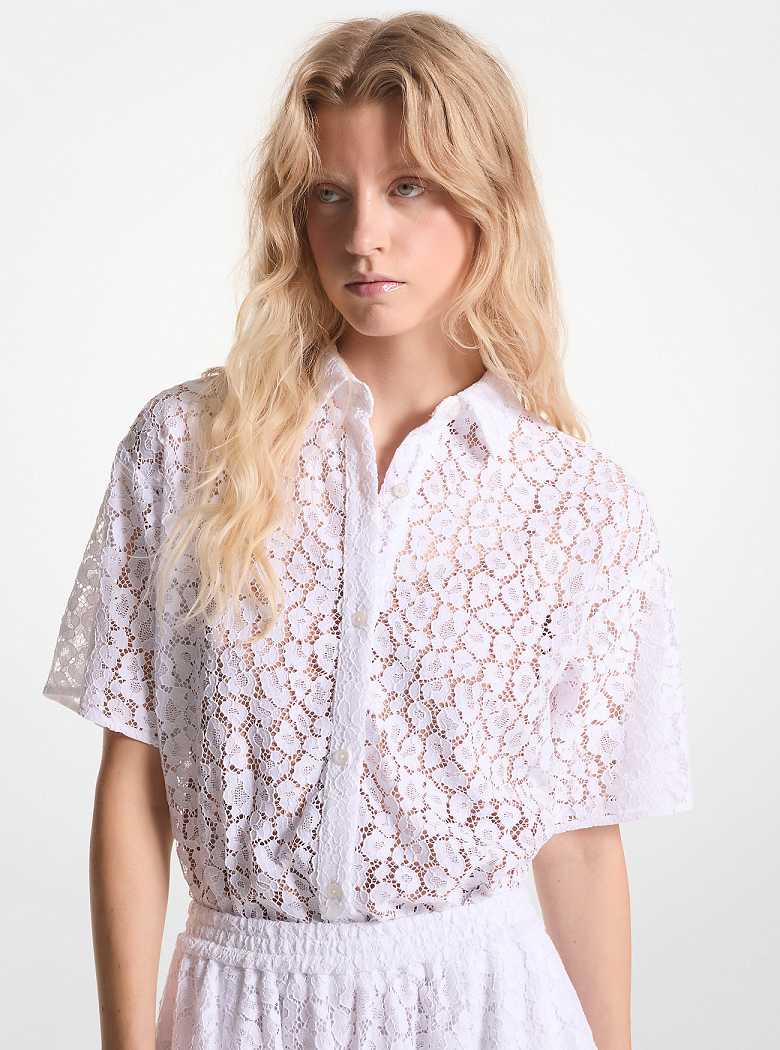 Michaelkors Leopard Corded Lace Shirt Branco | SN-MK26499