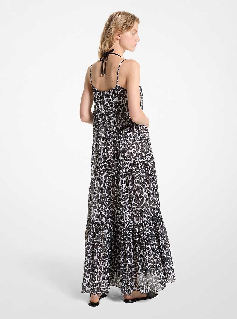 Michaelkors Leopard Logo Cotton Tiered Cinzentas | SN-MK26649