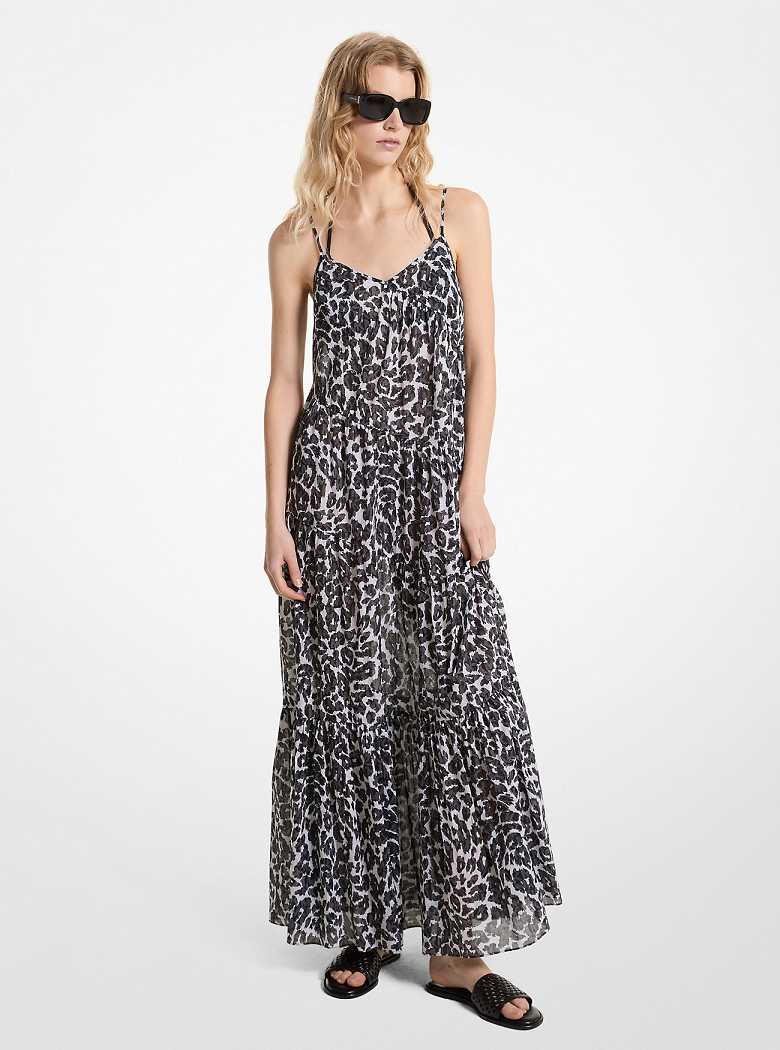 Michaelkors Leopard Logo Cotton Tiered Cinzentas | SN-MK26649