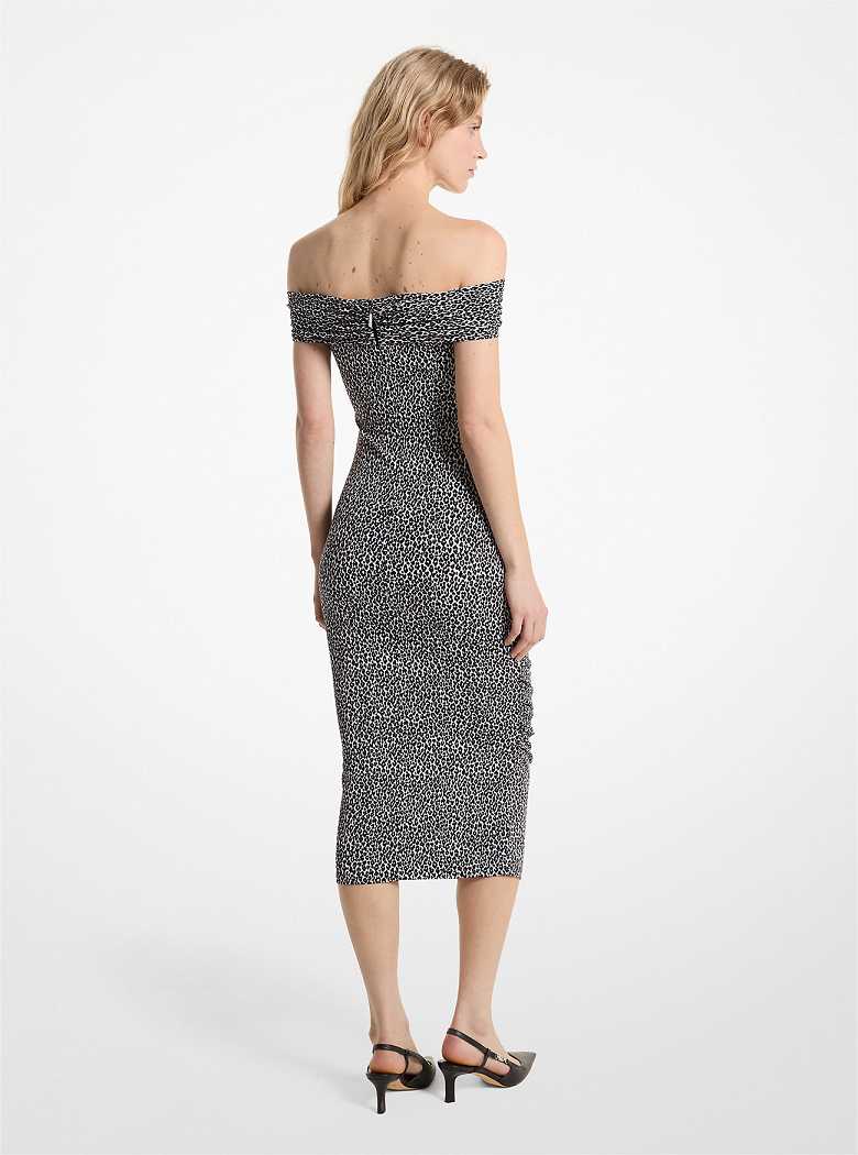 Michaelkors Leopard Print Stretch Matte Jersey Off-The-Shoulder Cinzentas | SN-MK26655