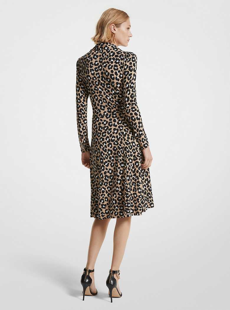 Michaelkors Leopard Print Stretch Matte Jersey Caqui Pretas | SN-MK26776