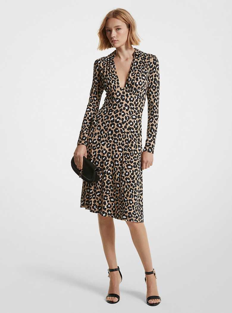 Michaelkors Leopard Print Stretch Matte Jersey Caqui Pretas | SN-MK26776