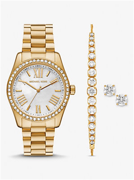 Michaelkors Lexington Pavé Gold-Tone Watch and Jewelry Gift Set Douradas | SN-MK28330