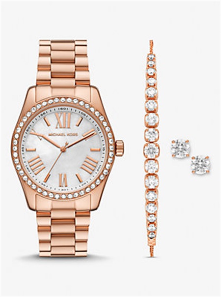 Michaelkors Lexington Pavé Rose Gold-Tone Watch and Jewelry Rosa Douradas | SN-MK28331