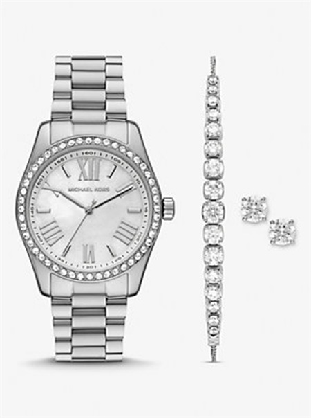 Michaelkors Lexington Pavé Silver-Tone Watch and Bracelet Set Prateadas | SN-MK28341