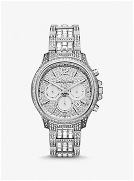 Michaelkors Limited-Edition Oversized Sage Pavé Silver-Tone Watch Prateadas | SN-MK28310