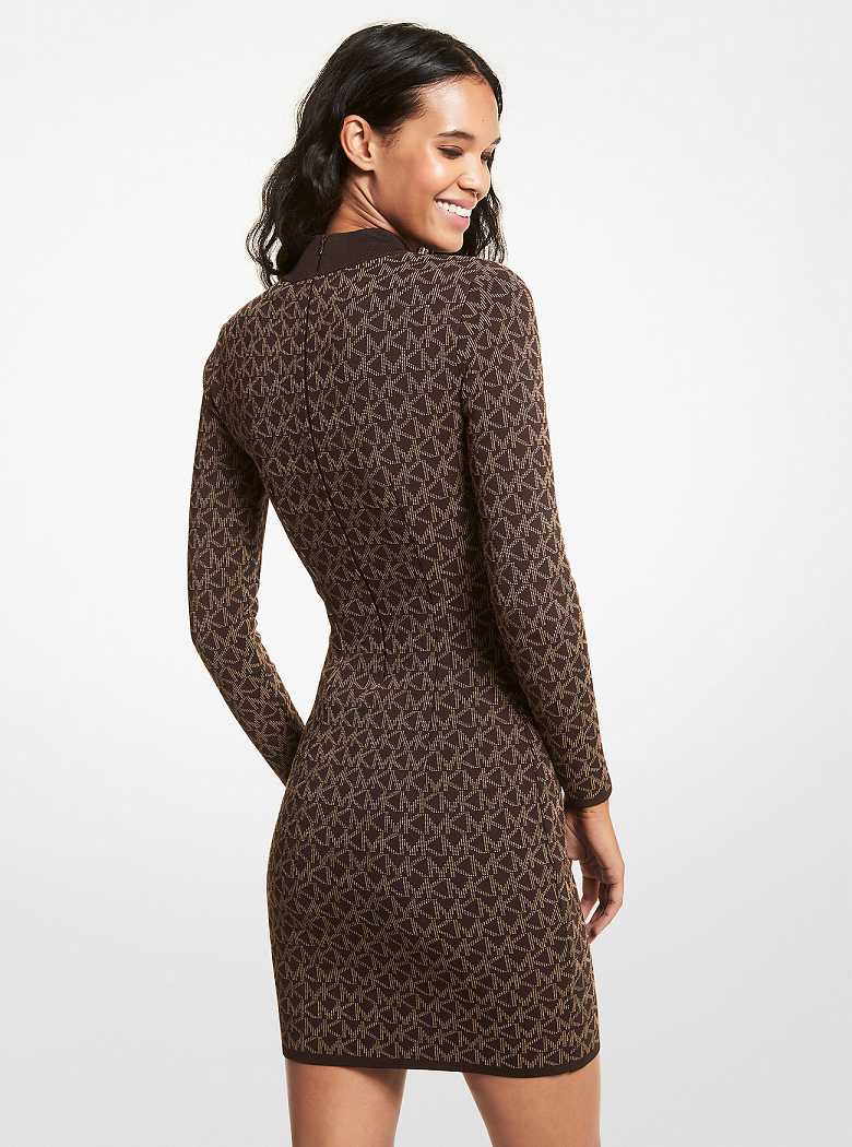 Michaelkors Logo Jacquard Mock Neck Sweater Chocolate | SN-MK26775