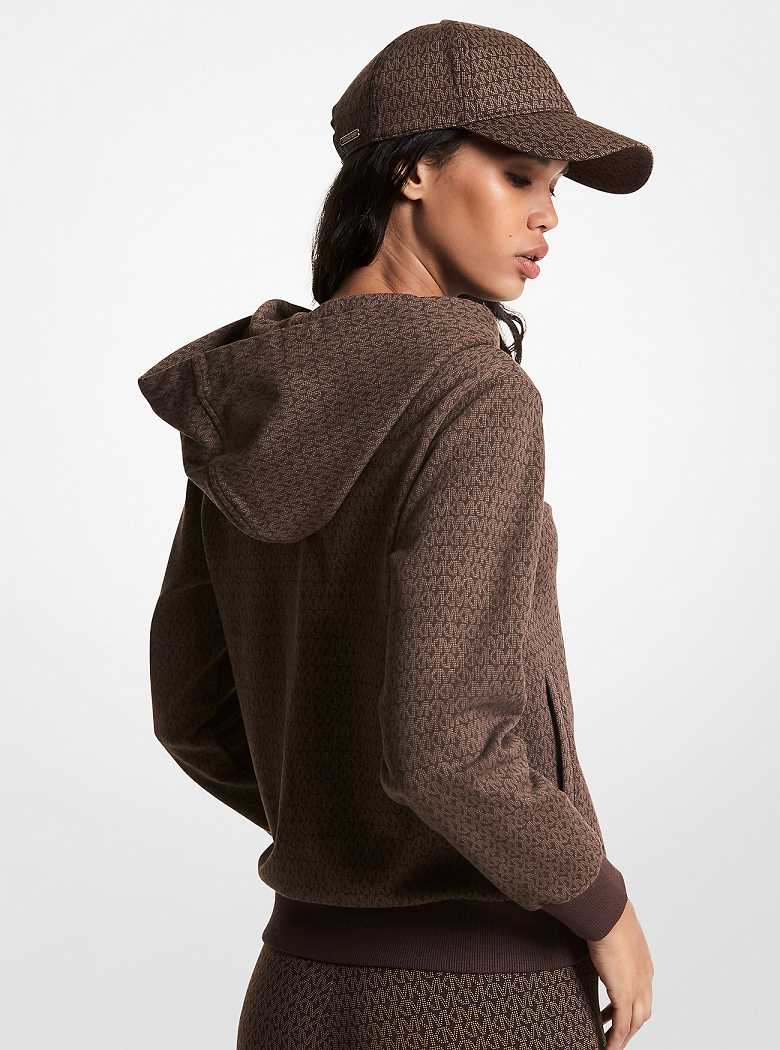 Michaelkors Logo Organic Cotton Blend Zip-Up Hoodie Chocolate | SN-MK26526