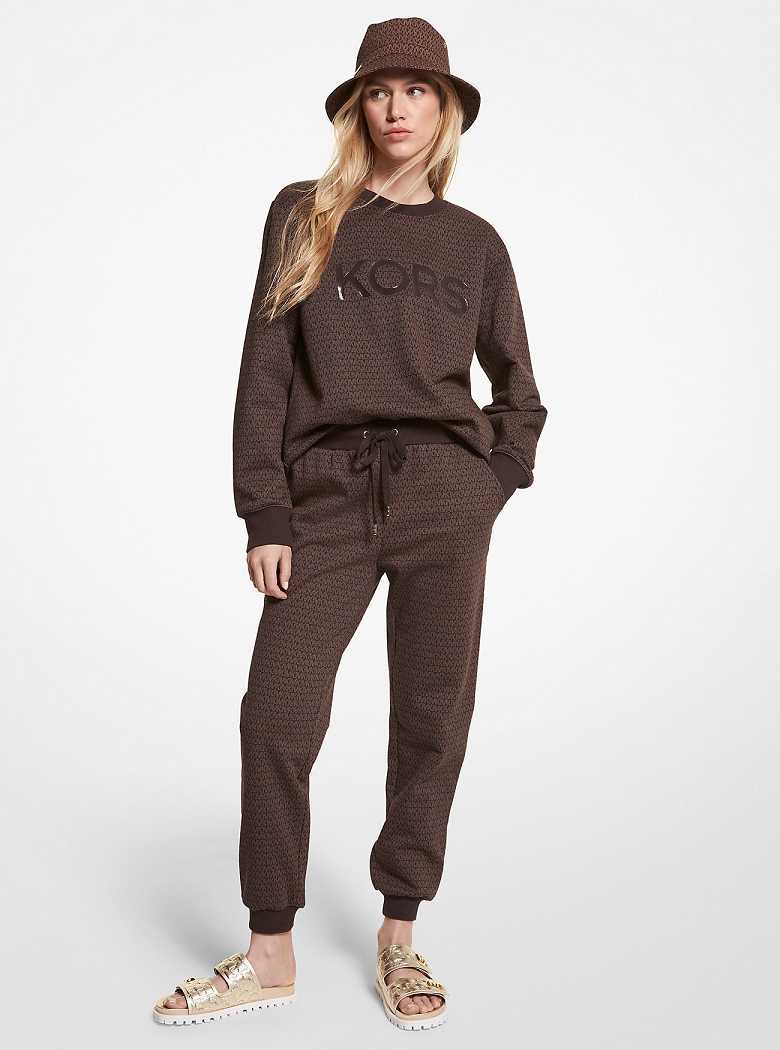 Michaelkors Logo Print Cotton Terry Chocolate | SN-MK26553