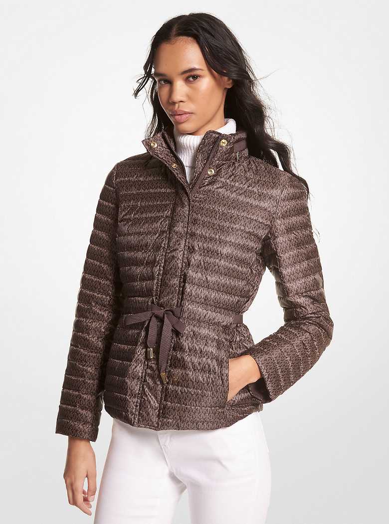 Michaelkors Logo Satin Ciré Packable Chocolate | SN-MK26597