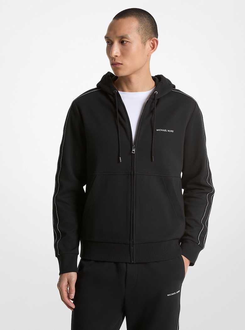 Michaelkors Logo Tape Cotton Blend Zip-Up Pretas | SN-MK28041
