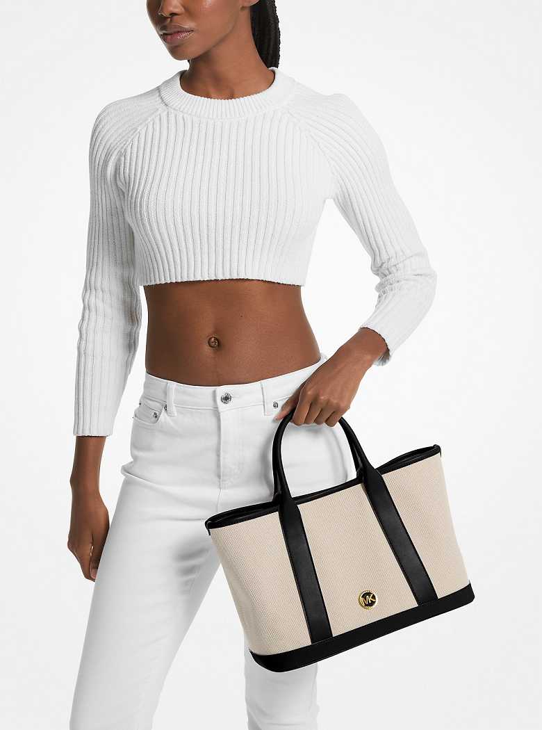Michaelkors Luisa Medium Cotton Canvas Bege Pretas | SN-MK27350
