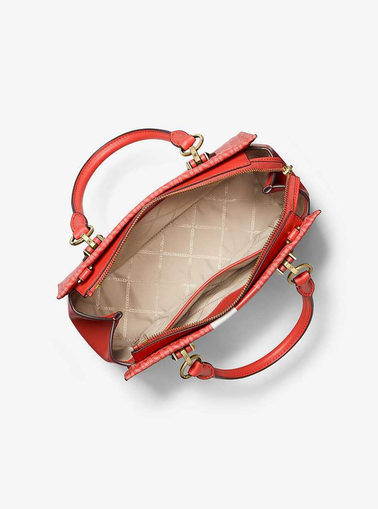 Michaelkors Marilyn Medium Logo Stripe Coral Multicoloridas | SN-MK27324
