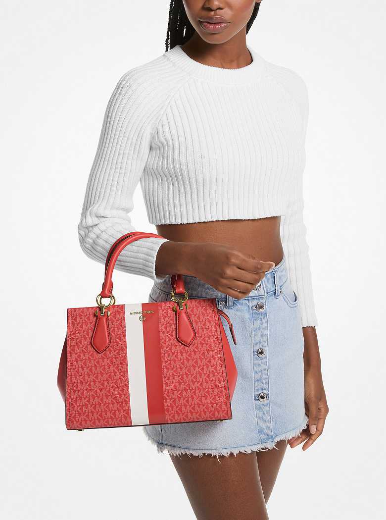 Michaelkors Marilyn Medium Logo Stripe Coral Multicoloridas | SN-MK27324