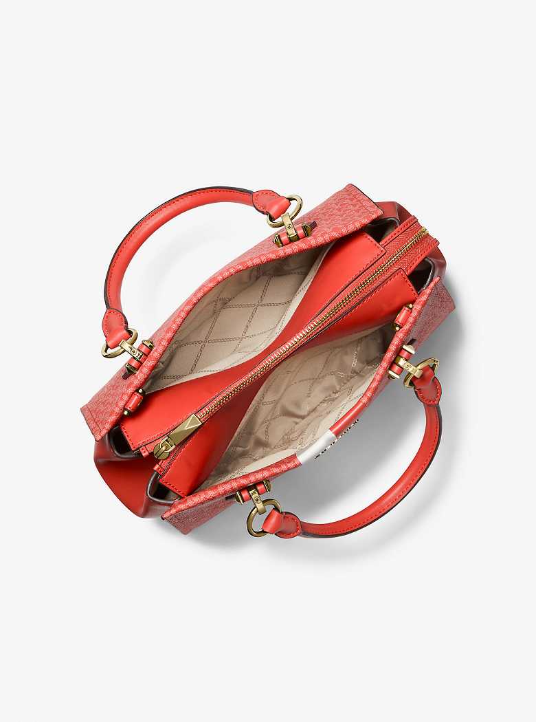 Michaelkors Marilyn Medium Logo Stripe Coral Multicoloridas | SN-MK27324