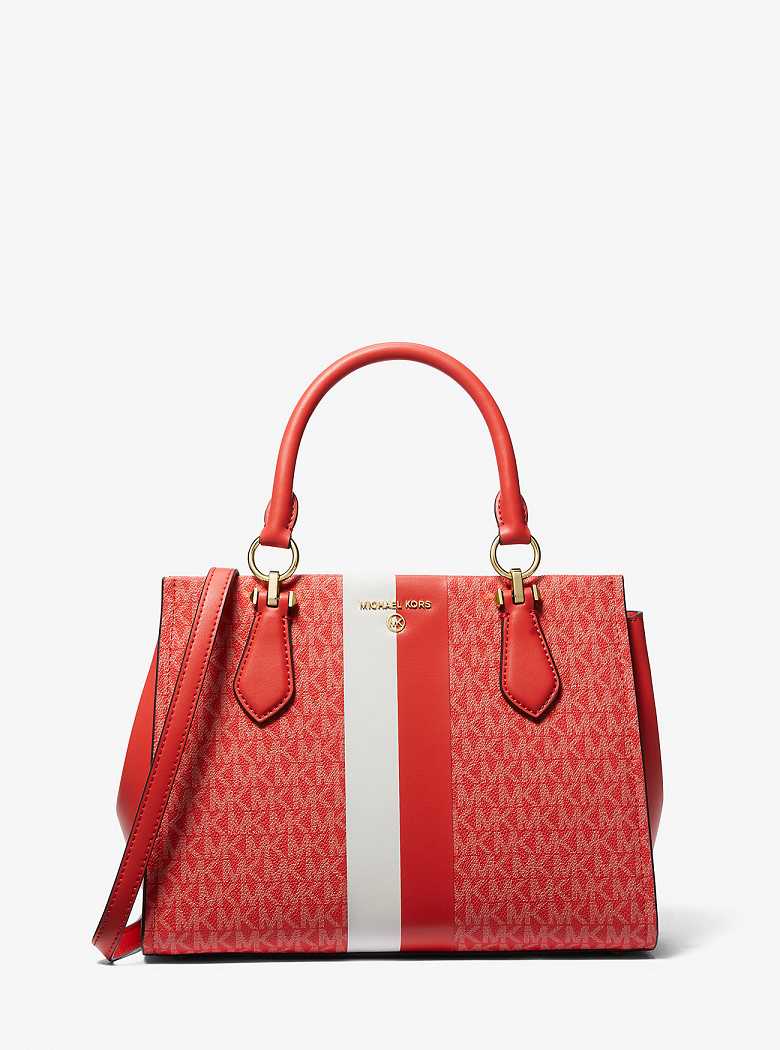 Michaelkors Marilyn Medium Logo Stripe Coral Multicoloridas | SN-MK27324