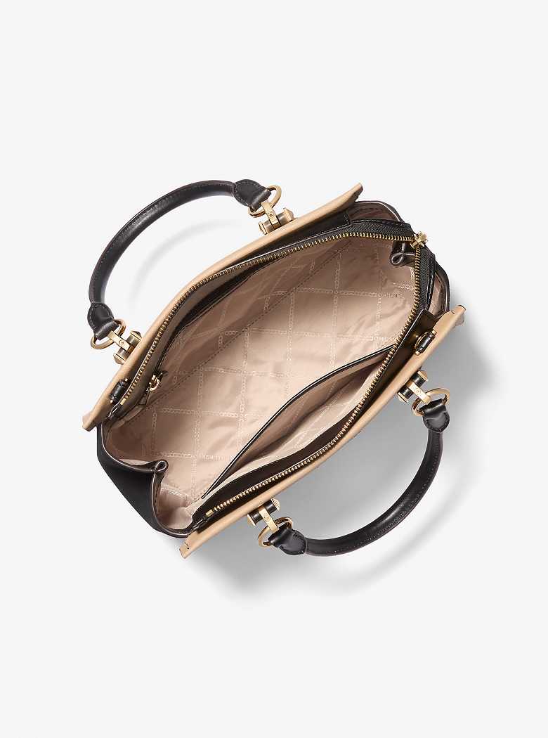 Michaelkors Marilyn Medium Two-Tone Saffiano Leather Pretas Marrom | SN-MK27365
