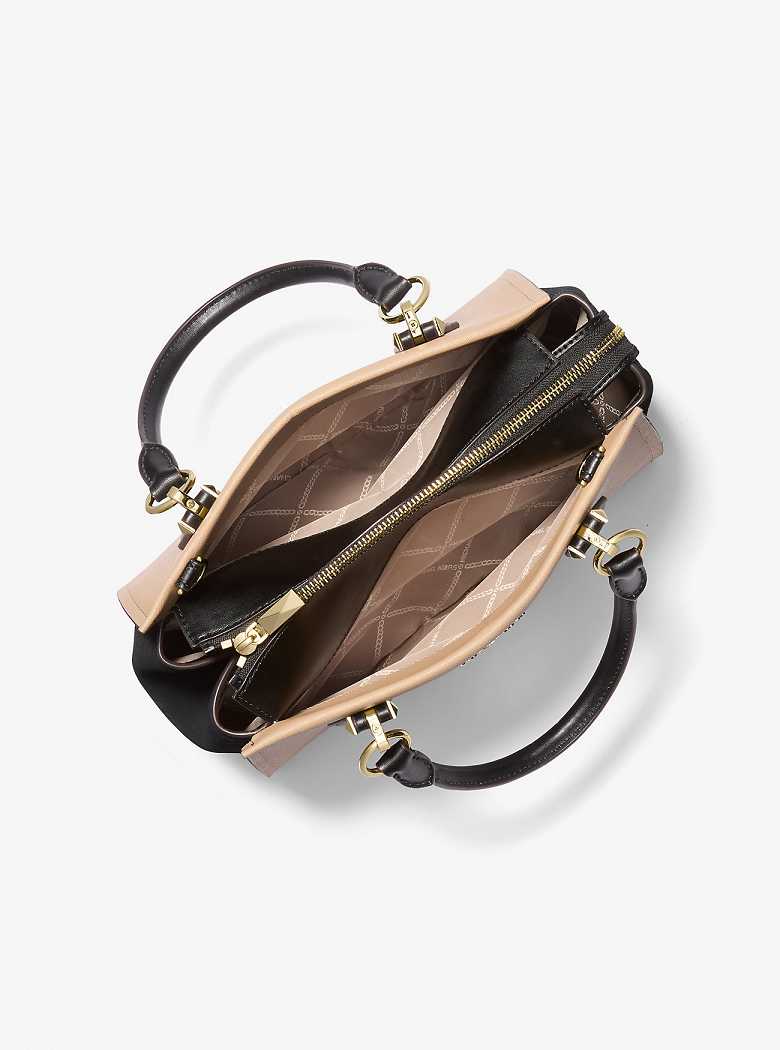 Michaelkors Marilyn Medium Two-Tone Saffiano Leather Pretas Marrom | SN-MK27365