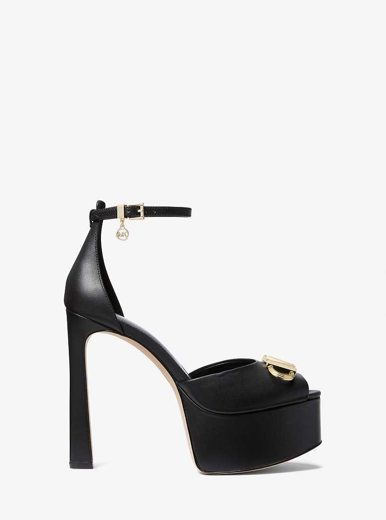 Michaelkors Martina Leather Peep-Toe Platform Pretas | SN-MK27657