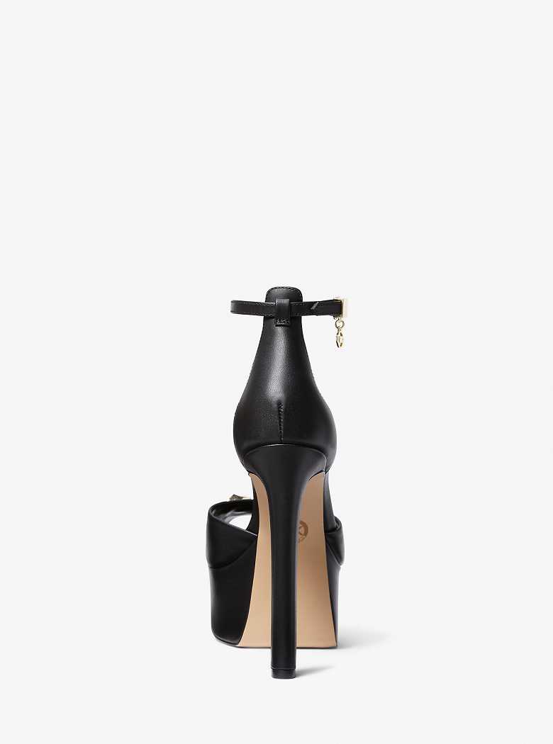 Michaelkors Martina Leather Peep-Toe Platform Pretas | SN-MK27657