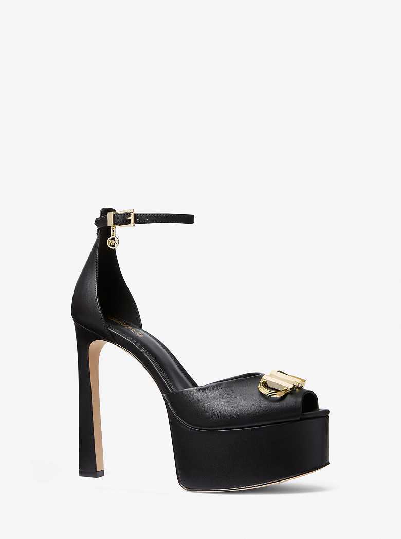 Michaelkors Martina Leather Peep-Toe Platform Pretas | SN-MK27657