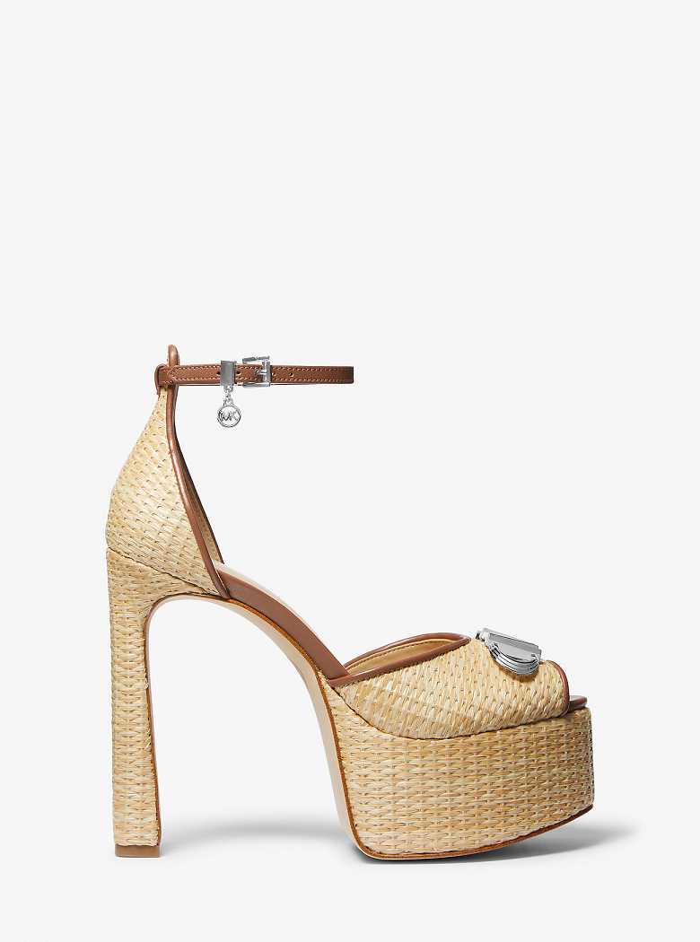 Michaelkors Martina Straw Peep-Toe Platform Bege | SN-MK27643